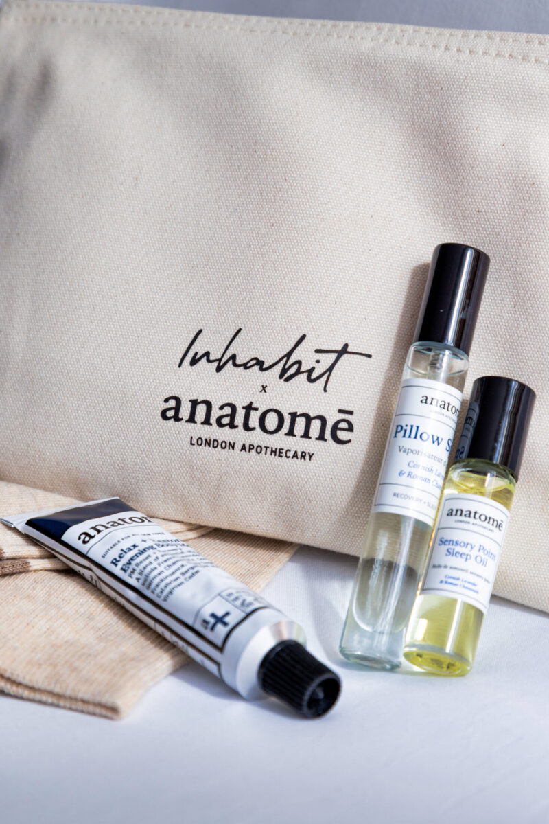 Branded sleep kit for Inhabit Hotels in partnership with anatomē